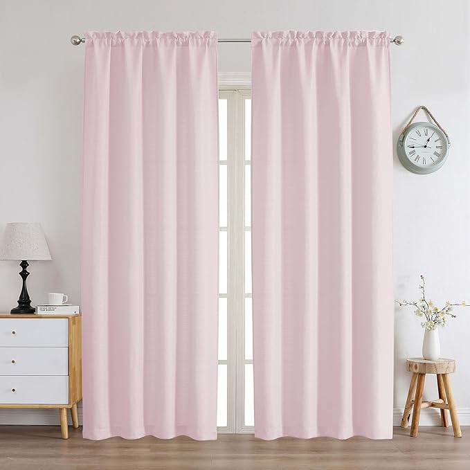 Chyhomenyc Blush Pink Curtains 78 Inch Length 2 Panels Set, Faux Linen Textured Light Filtering Soft Airy Farmhouse Curtain Drapes for Living Room Bedroom, 40Wx78L