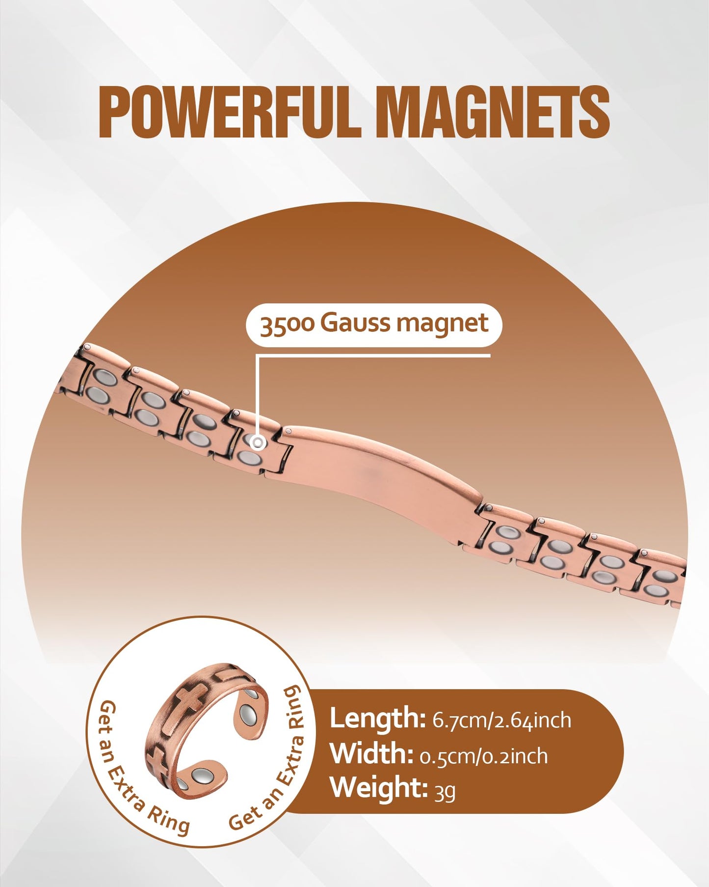 Jecanori Copper Cross Bracelet & Ring for Men, 2X Strength Magnetic Bracelets for Men, Adjustable Copper Jewelry with Sizing Tool