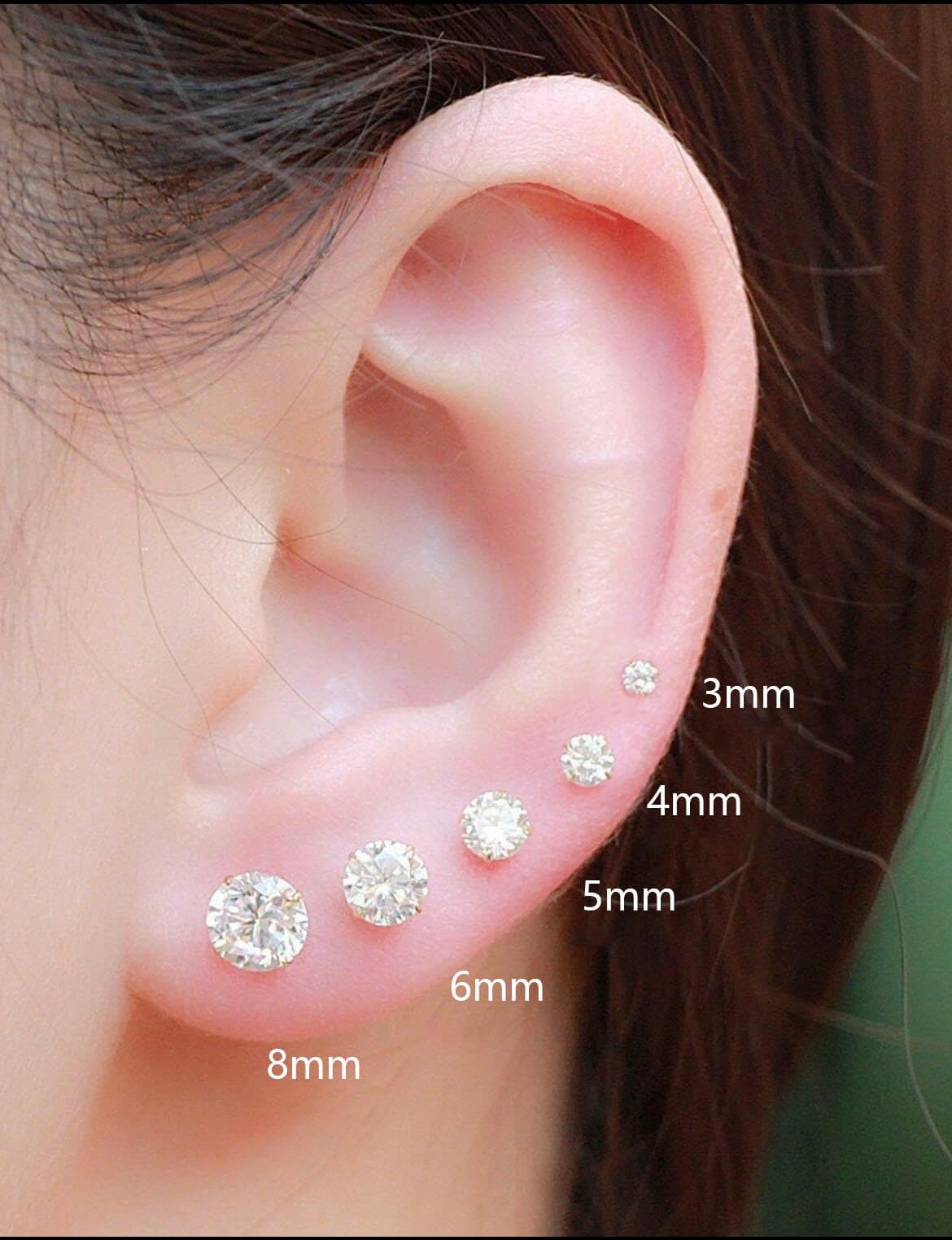 Hypoallergenic Flat Back CZ Stud Earrings, Gold Plated Surgical Steel Secure Screw Back Cartilage Earrings for Women Men with Sensitive Ears | Multiple Piercing,4mm White CZ