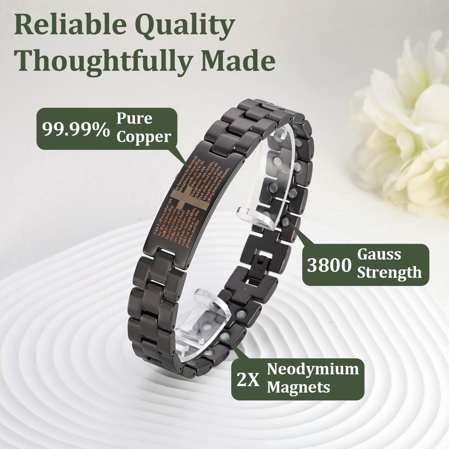 Fashtour Copper Magnetic Cross Bracelet for Men - Ultra Strength Magnetic Mens Cross - With Size Adjustment Tool (Copper CB184U)
