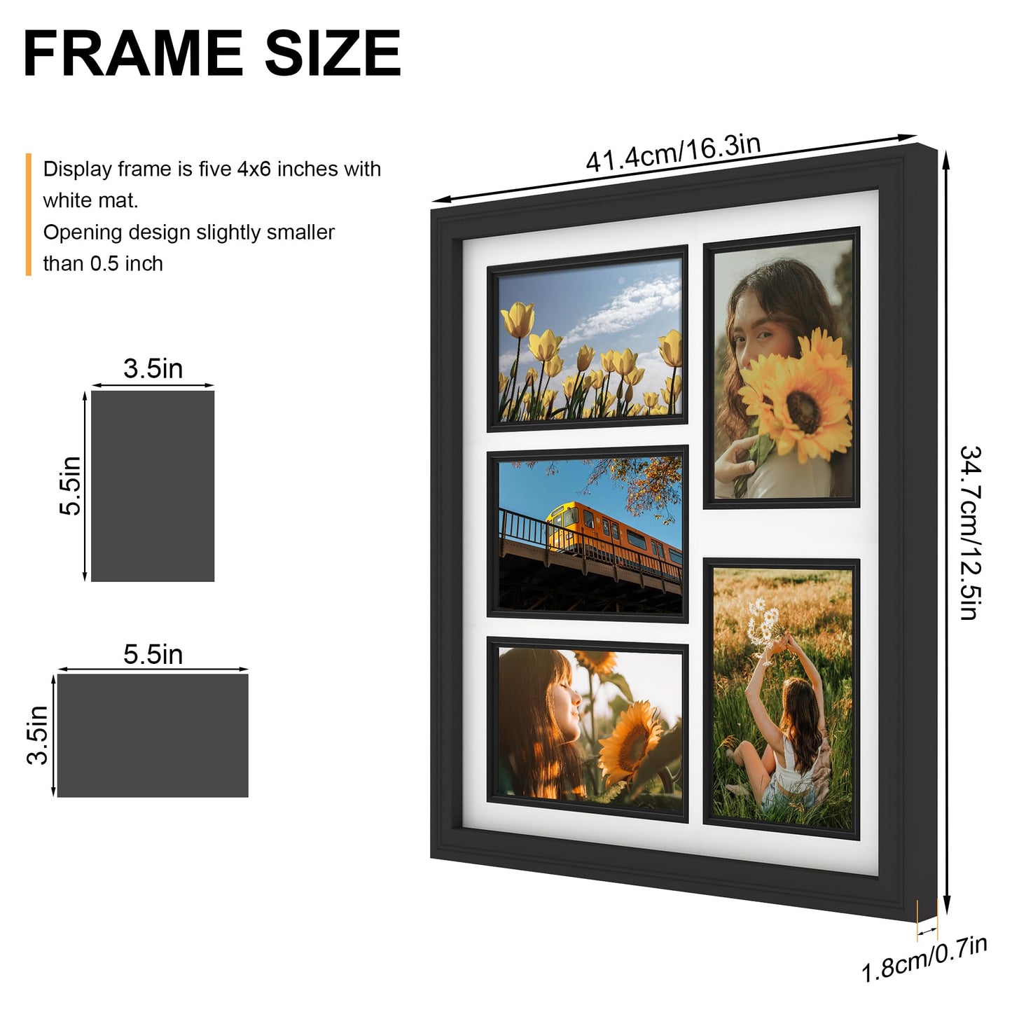 iRahmen 4x6 Collage Picture Frame with Tempered Glass - Display Five 4 x 6 Photos, Wood Frames Home Decor Wall Mount, Black