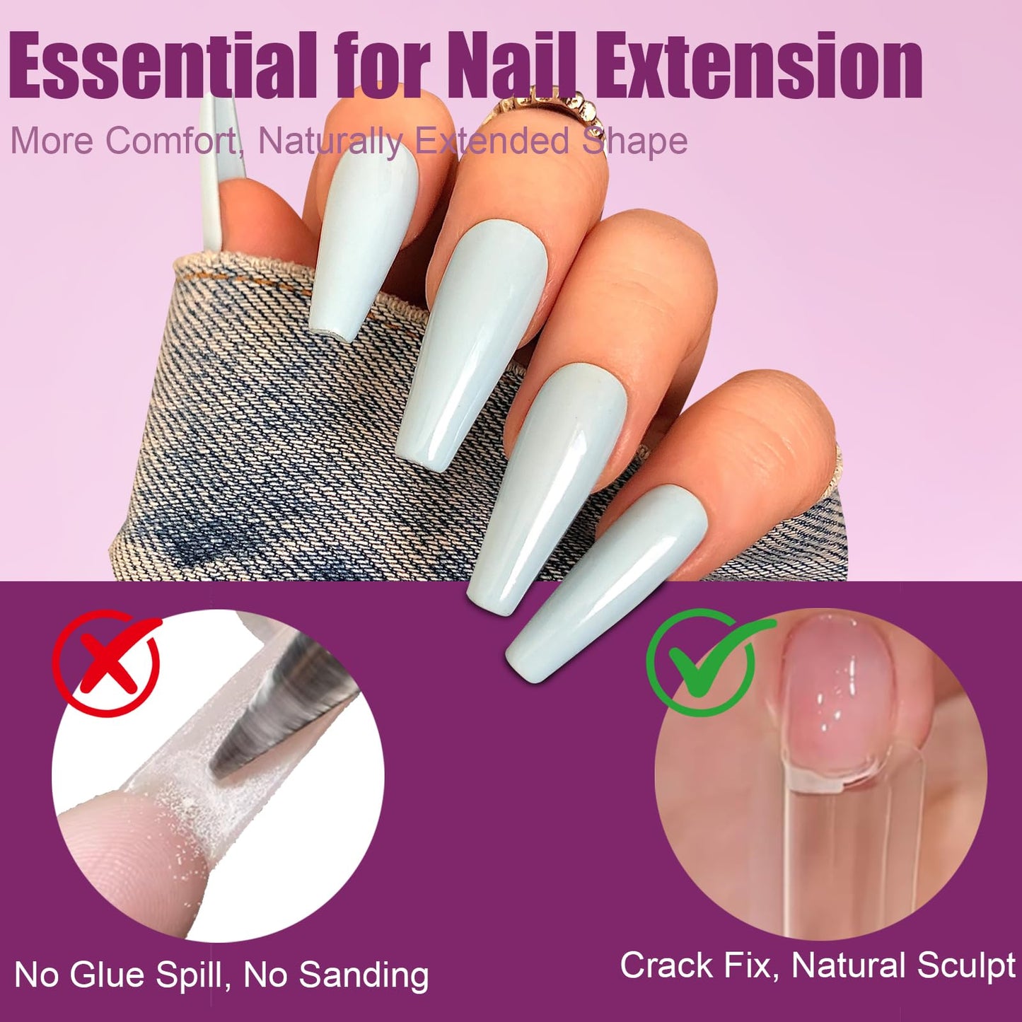 Vnjaoi 280 Pcs Original Sandwich Nails Dual Form with Guide Lines Long Coffin Nail Mold for Builder Gel Nail Extensions Art Design Salon DIY at Home