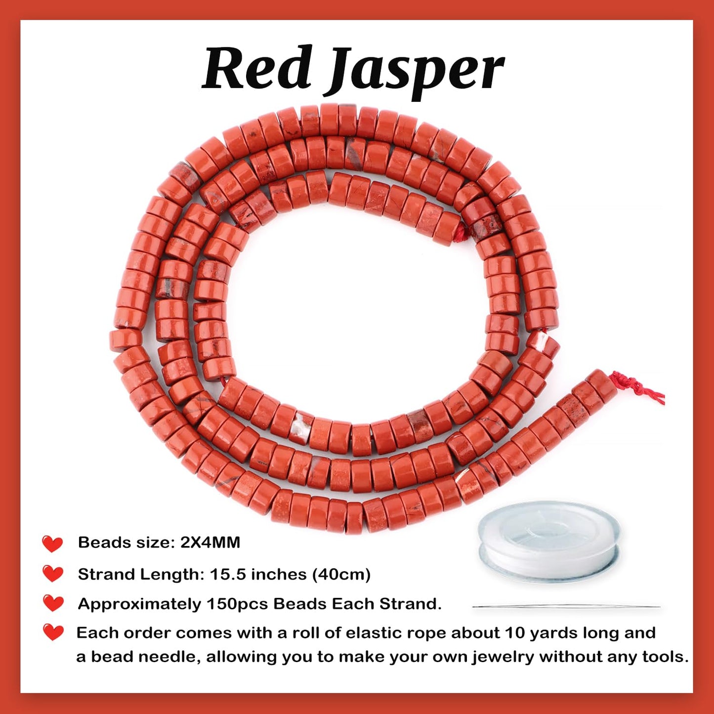 Natural Red Jasper Heishi Spacer Beads Loose Semi Precious Flat Round Gemstone Disc Shape Stone for Beading Jewelry Making 4x2mm 15.5"