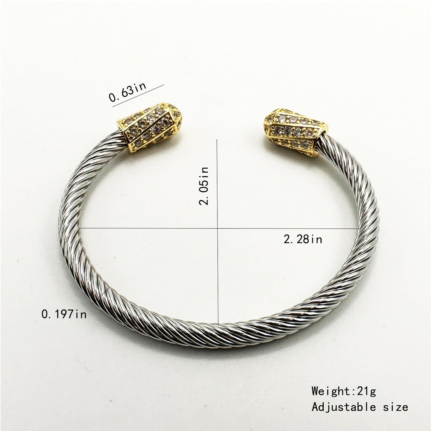 Exquisite Vintage Twisted Cable Cuff Bangle, Stainless Steel Bangle Bracelets for Women, Adjustable Bracelet with Cubic Zirconia