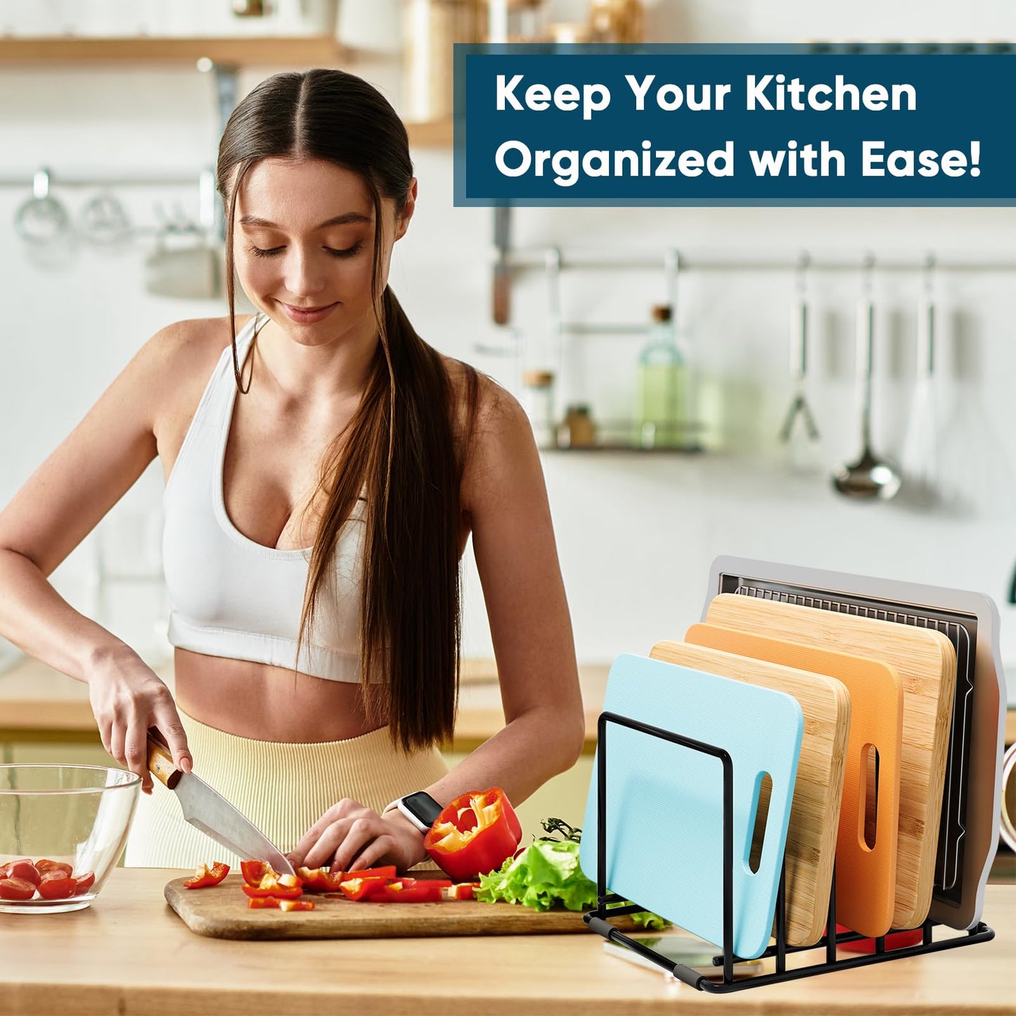SAGLAU 2-Pack Cutting Board Organizer, 5-Slot Steel Kitchen Storage Rack for Cutting Boards, Baking Trays, and Thin Pans - Compact Clutter-Free Solution
