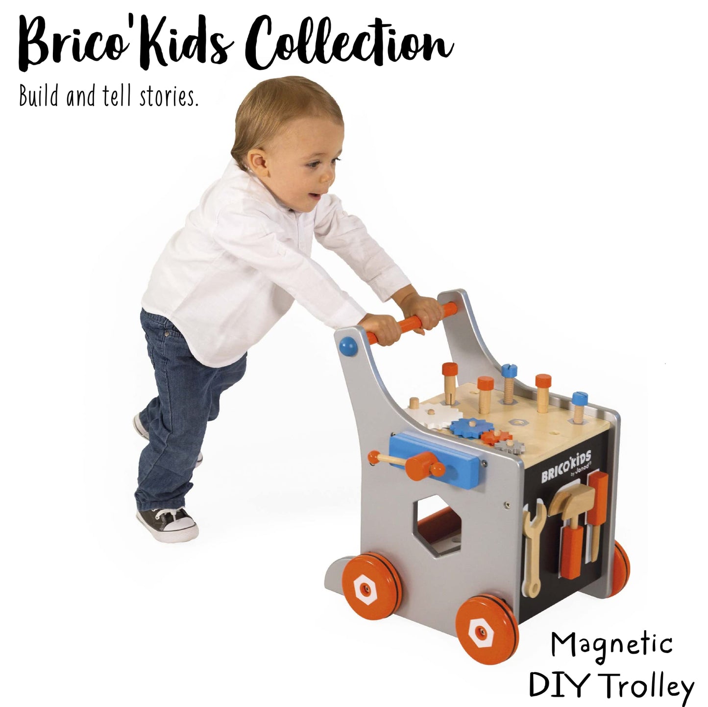 Janod Magnetic DIY Trolley, 26 Accessories, Ages 18+ Months, Wooden Construction - J06478