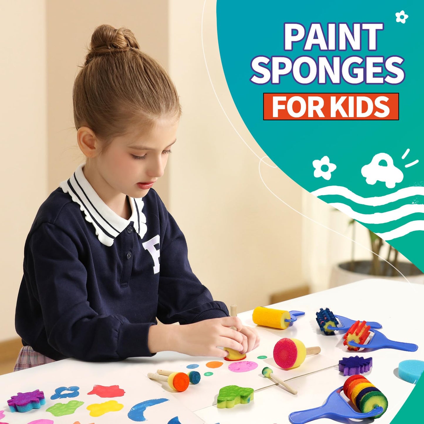 YGDZ Paint Sponges for Kids, 39pcs Early Learning Toddlers Sponge Paint Brushes Stamps Foam Art Craft Drawing Tools