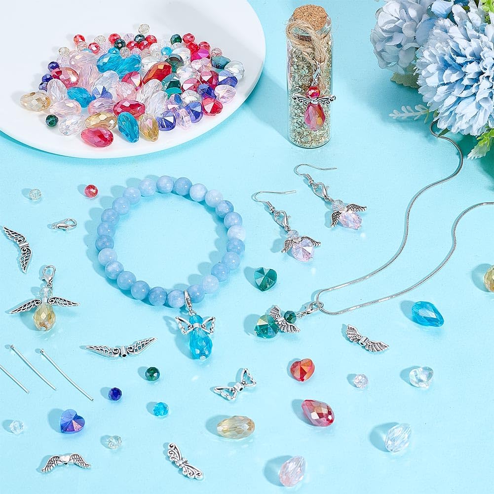 PH PandaHall 300pcs Angel Wing Charm Making Kit, Metal Angel Wing Pendants Making Accessory DIY Charm Set for Earrings Necklaces Bracelets Keychains DIY Crafts Jewelry Making