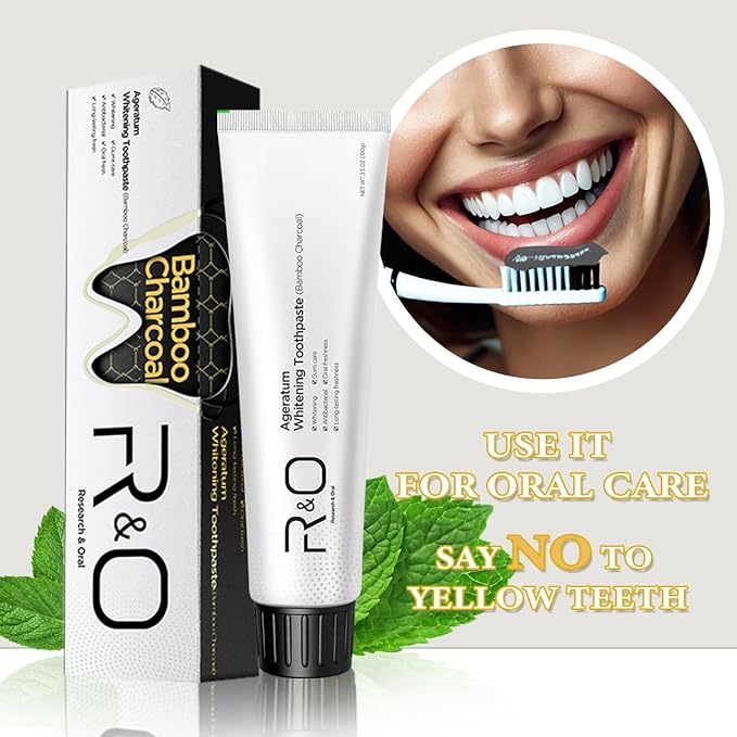 R&O Ageratum Whitening Toothpaste with Bamboo Charcoal, 3.53 oz - Removes Stubborn Stains, Great for Teeth Whitening, Reduces Plaque, Promotes Oral Health with Long - Lasting Fresh Breath (1 Tube)
