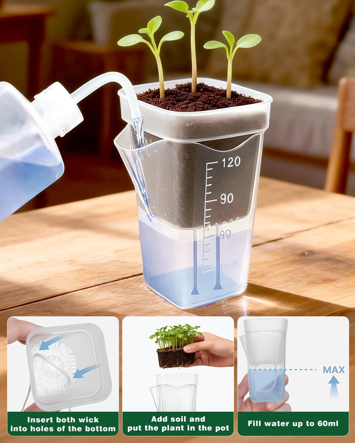 10 Pack 2" Small Self Watering Pots for Indoor Plants, Clear Mini Plastic Planter with Labels,Water Level Indicator, ,Mini Self Watering Pot for African Violet,Semi-Hydro,Propagation,Seeding,Cutting