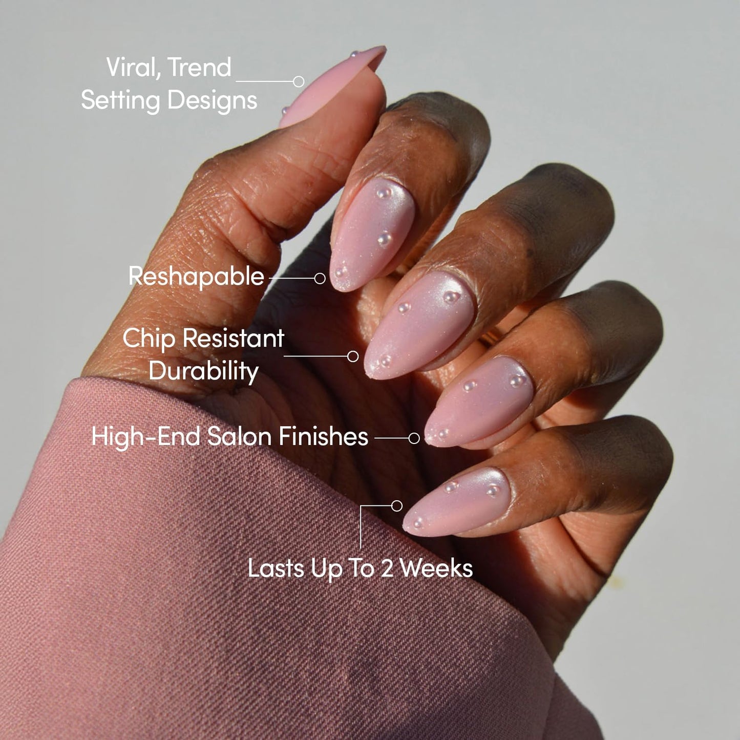 Glamnetic Press On Nails - Pearl Me Softly Spring Nails | Short Almond Fake Nails in a Soft Pastel Pink Hue with Girly 3D Pearls and a Velvet Finish | 15 Sizes - 30 Nail Kit with Glue