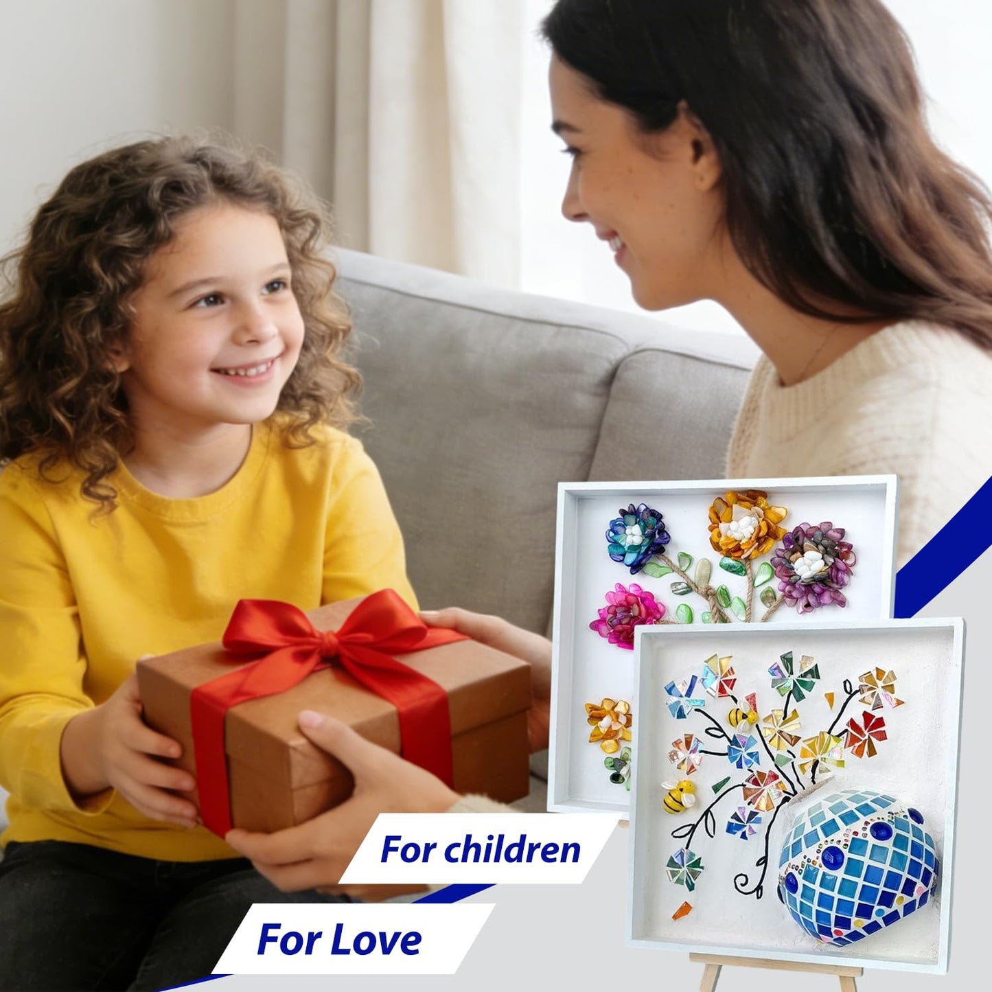 A&H Zier 2 Sets DIY Mosaic Vase Painting Kit with Cream Glue – Handmade Artwork for Adults, Complete Arts and Craft Kits for Home Decoration & Gift Making (2, Blue&Yellow)