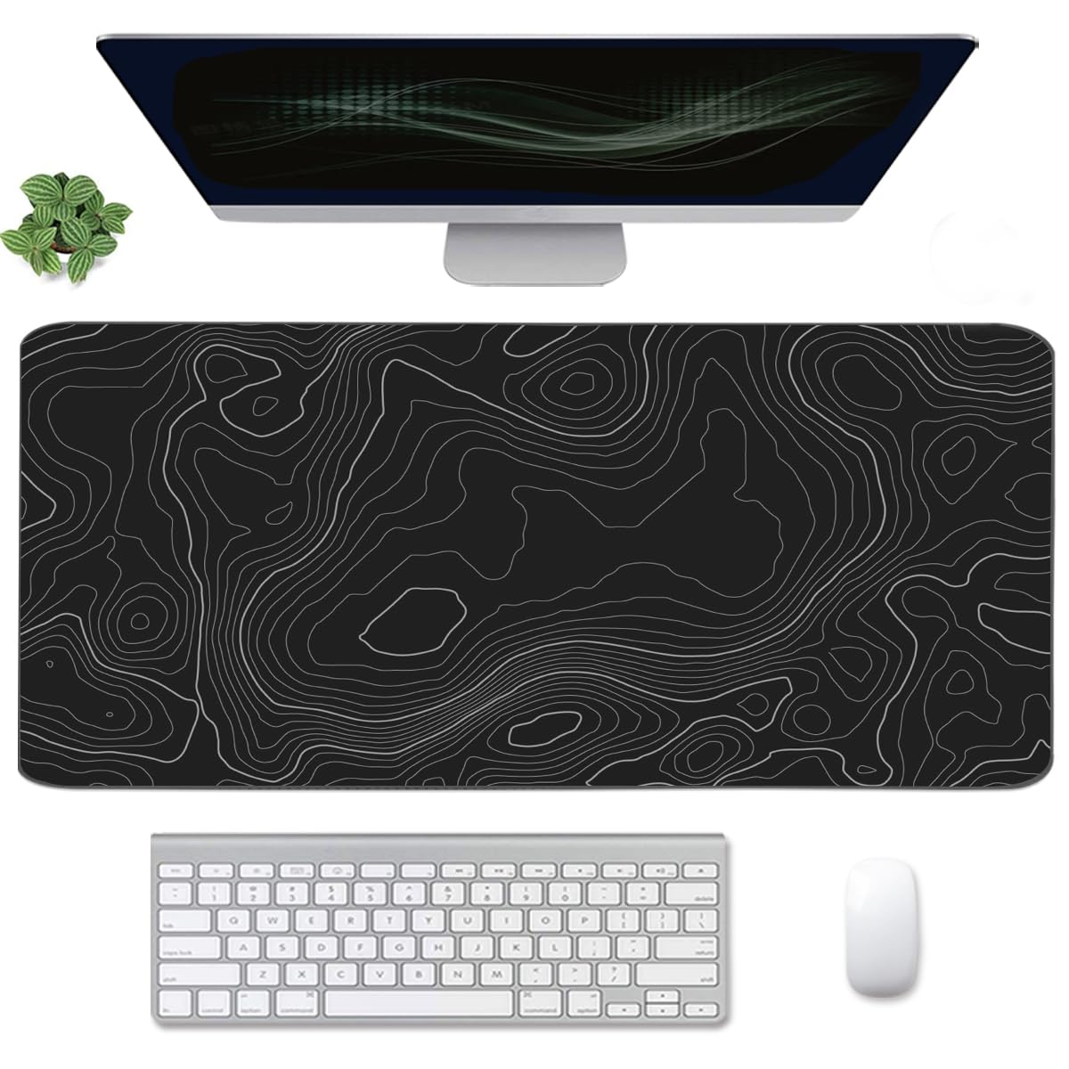 Topographic Mouse Pad, Extended Gaming (35.4x15.7 in), Desk Mat Laptop Waterproof Decor Writing for Work, Game, Office, Home - Topographic Contour
