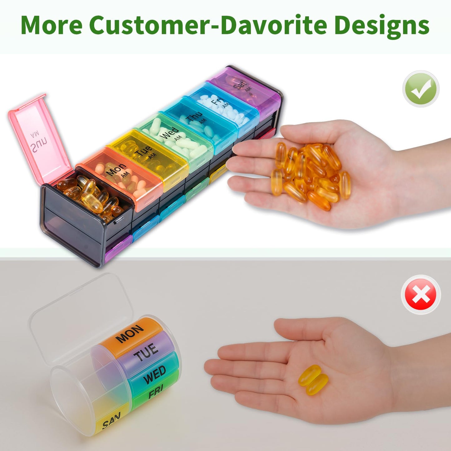 Daviky Extra Large Weekly Pill Organizer 2 Times a Day, XXL Pill Box 7 Day with AM PM Large Compartments, BPA-Free Daily Medicine Case, Jumbo Pill Holder for Fish Oils, Vitamins & Supplements（Black）