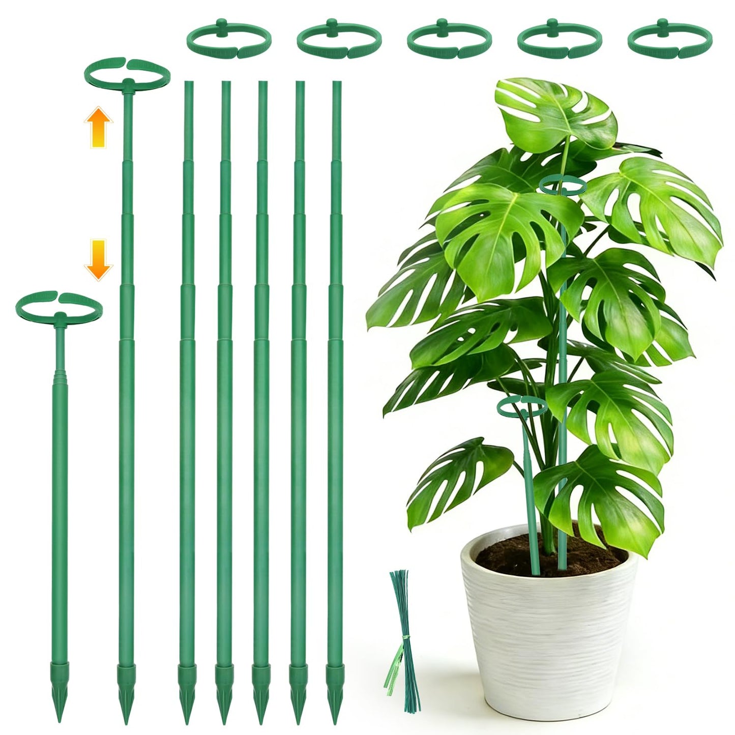 Telescoping Monstera Plant Support Stakes, 12.5IN to 48.4IN Adjustable Length, Extendable Plant Stakes for Indoor Plants, Premium Stainless Steel Material Plants Sticks for Orchids, Tomatoes- 7Pack