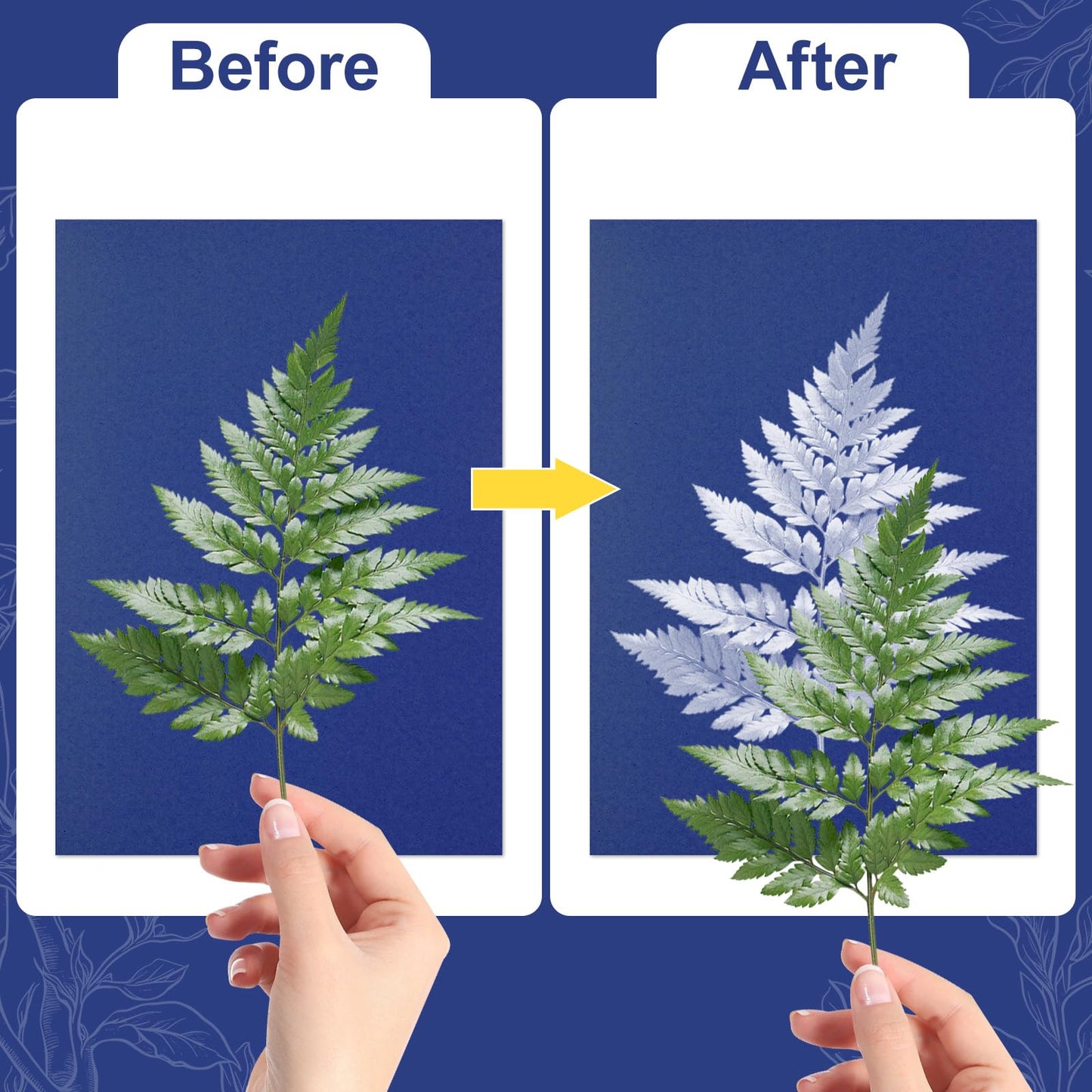 gisgfim Sun Cyanotype Printing Paper Kit A4 A5 A6 4 inch Paper 100 Sheets with 2 Sheet PVC Board and 1 Pc Manual High Sensitive Nature Solar Activated UV Sun Printing for Arts DIY Crafts Project