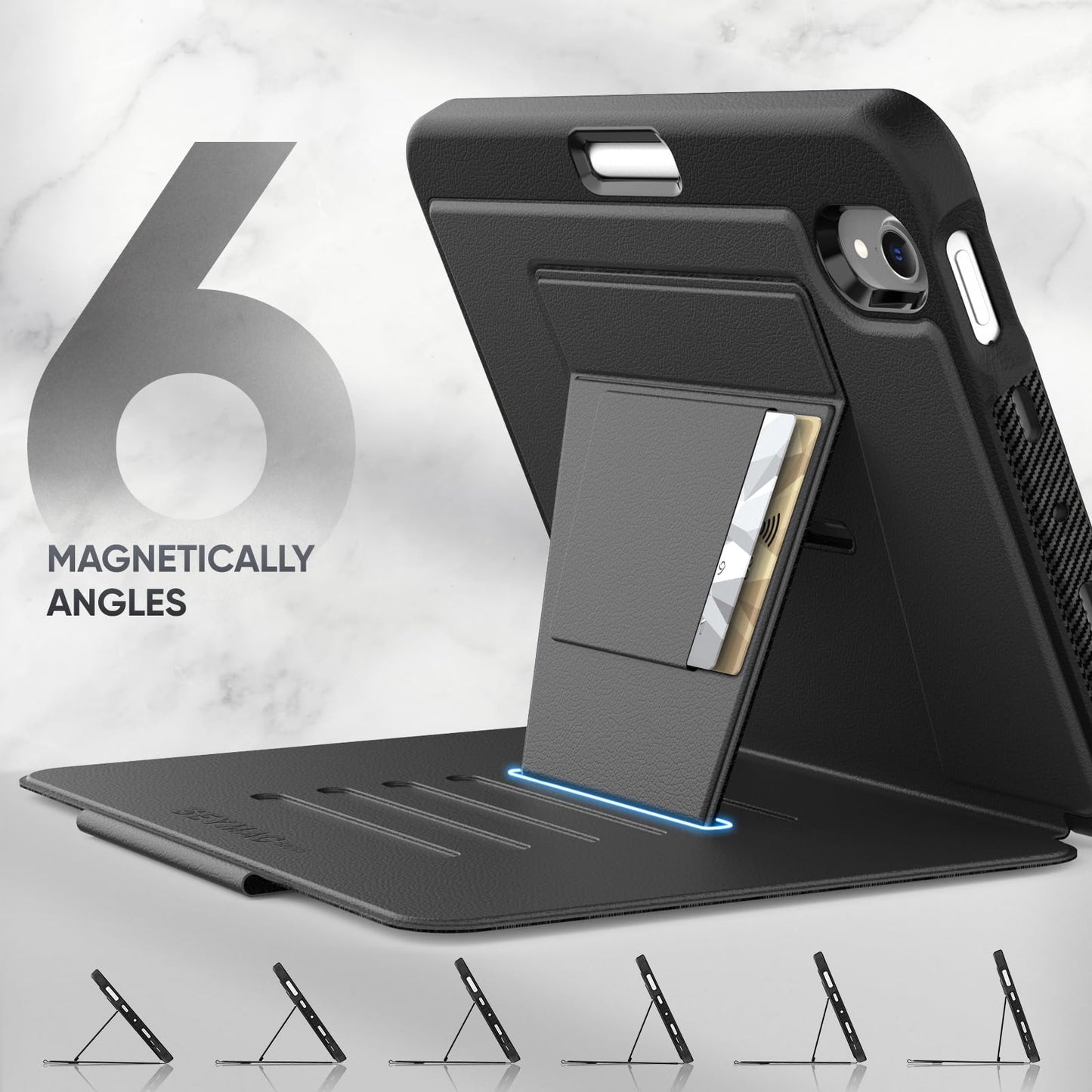 SEYMAC stock Case for iPad mini 7 (A17 Pro)/ Mini 6 8.3'', Strong Magnetic Auto Sleep Shockproof Case with Absorbing Multi-Angles Stand, Pen Holder, Card Slot, Black