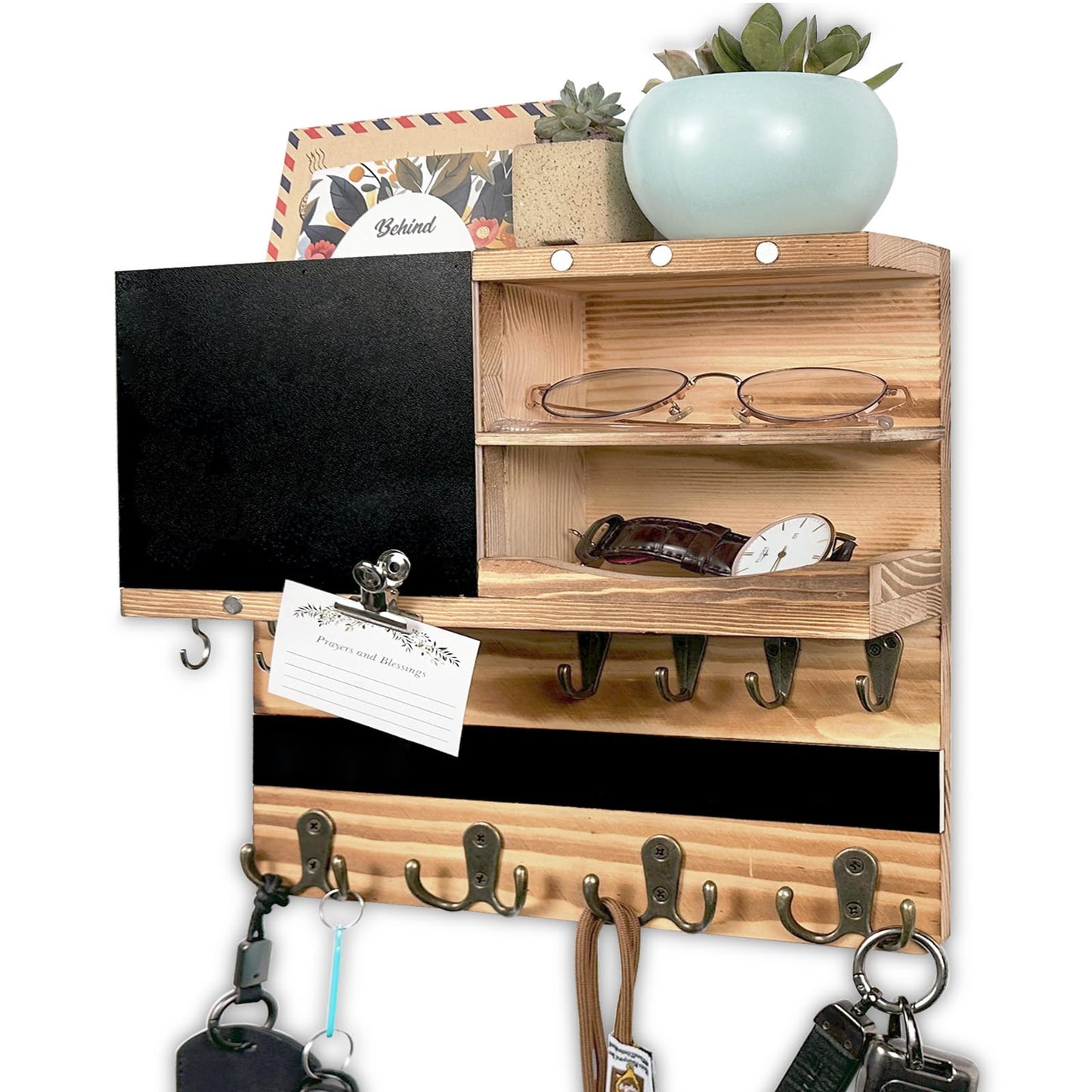 UBMRK Key Holder for Wall Mounted Keys and Mail Holder Decorative Farmhouse Organizer Wall Hanger with Hooks Small Key Shelf for Home Entryway Hallway Bedroom Decor New Home Gift