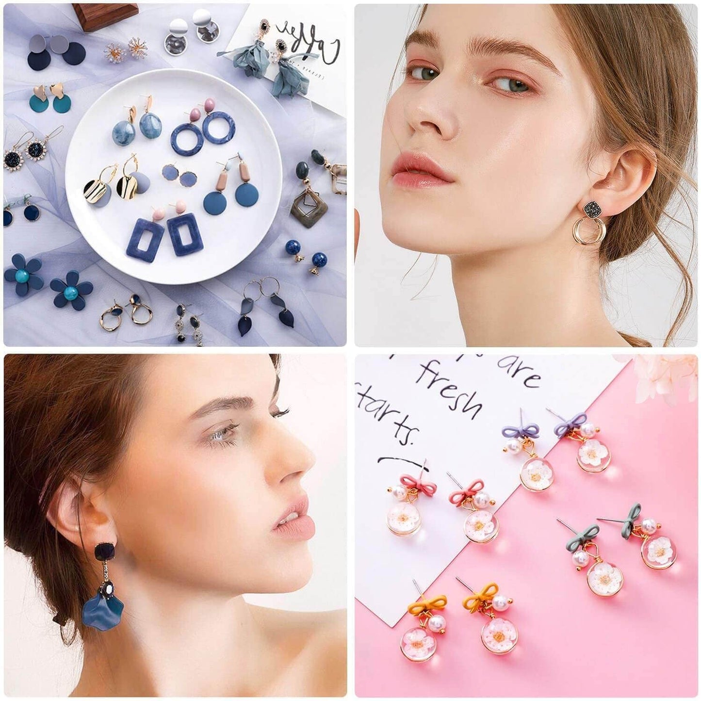 Caffox Hypoallergenic Earring Posts and Backs, 1800pcs Stainless Steel Stud Earring Kit with Earring Base Studs, Earring Backs and Jump Rings for Clay, Resin, Pearls, Jewelry Making and Crafting