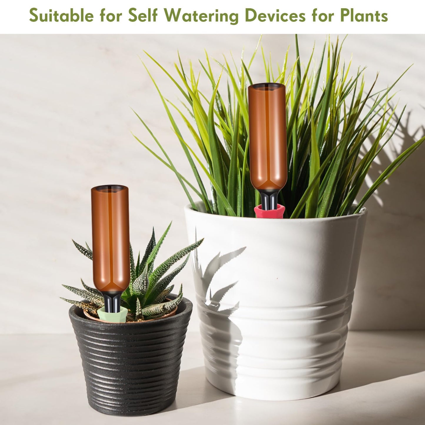 Baderke 8 Pcs 4 Set Plant Watering Devices, Terracotta Watering Spikes with 25 oz Plastic Wine Bottles, Slow Release Vacation Insert Automatic Plant Waterer Devices for Indoor Outdoor