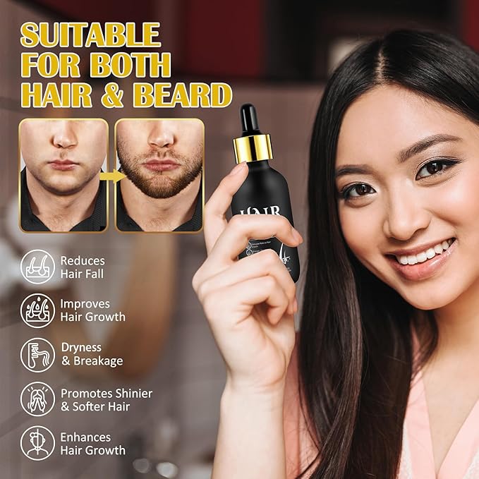 Hair Growth Oil and Derma Roller 0.25mm Scalp Kit, Natural Serum With Biotin, Microneedle Beard Roller for Thicker Longer Fuller Hair and Beard - 2.02 Oz