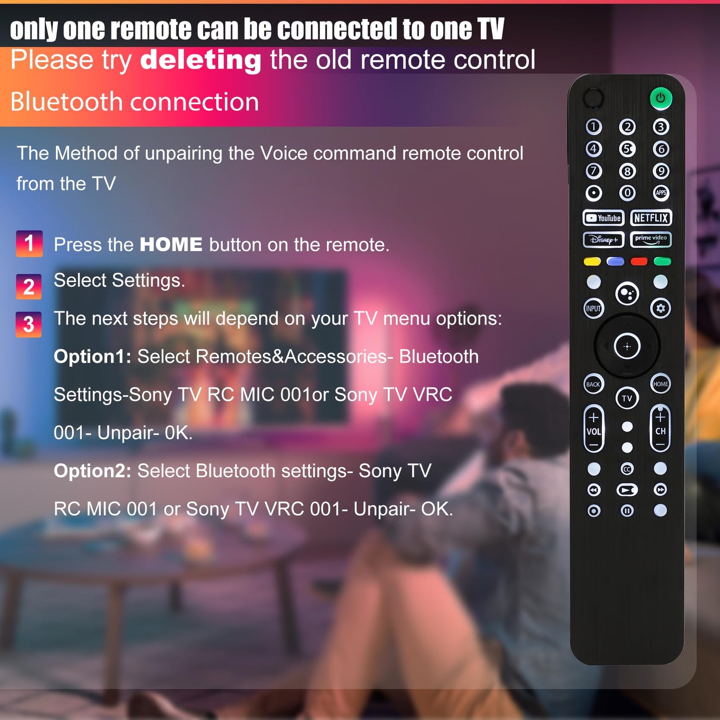 Universal Backlit Remote for Sony TV, for All 2019-2025 Sony Remote Control for Smart TV with Voice Control, Replacement Remote for Bravia XR/XBR/KD Series Google TVs, Backlight, 1 Year Full Warranty