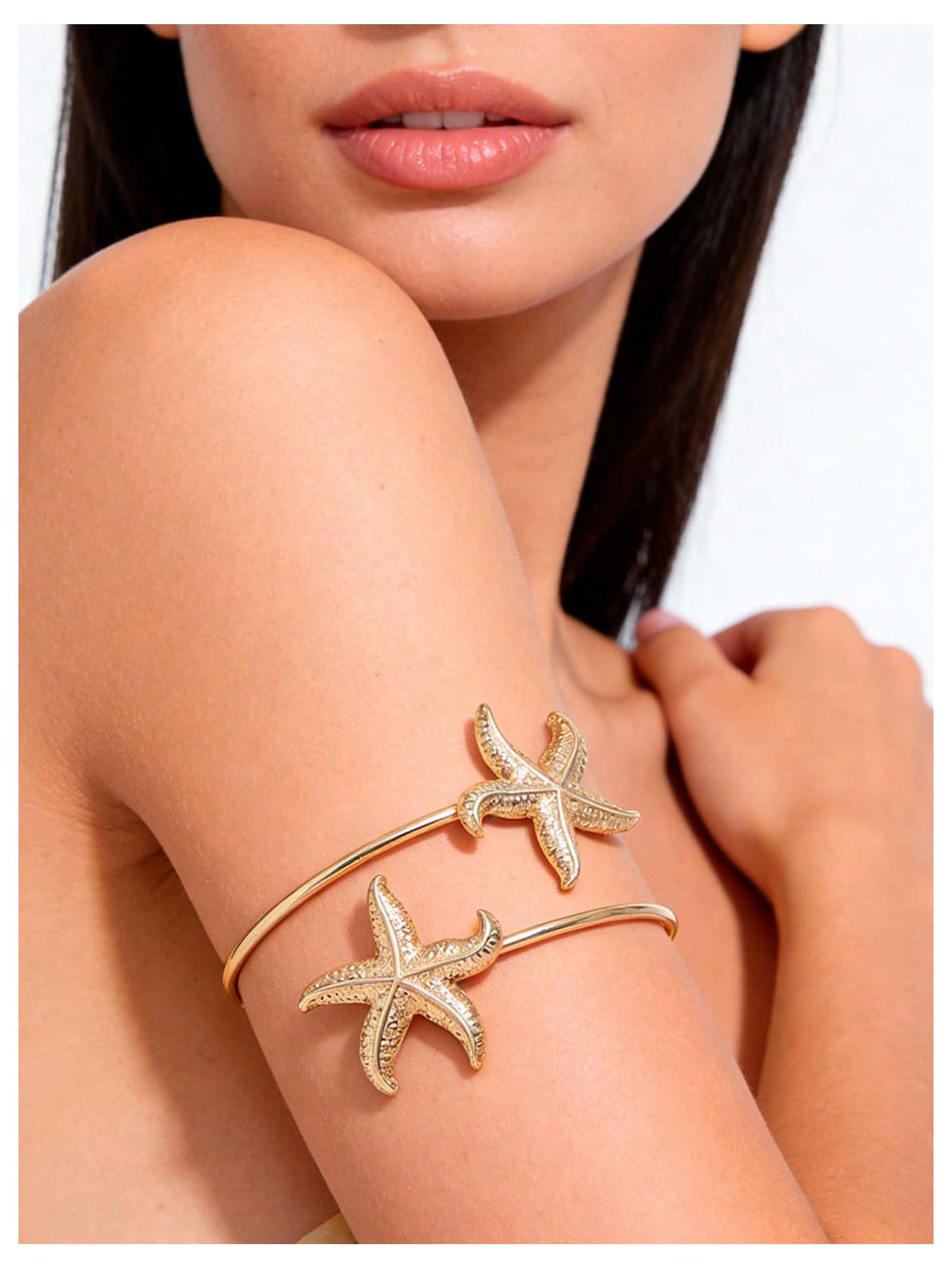 MakeMeChic Beach Gold Arm Cuff Jewelry for Women Bangle Band Armlet Flower Upper Arm Cuff Bracelet Summer Beach Essentials Gold Starfish E One-Size