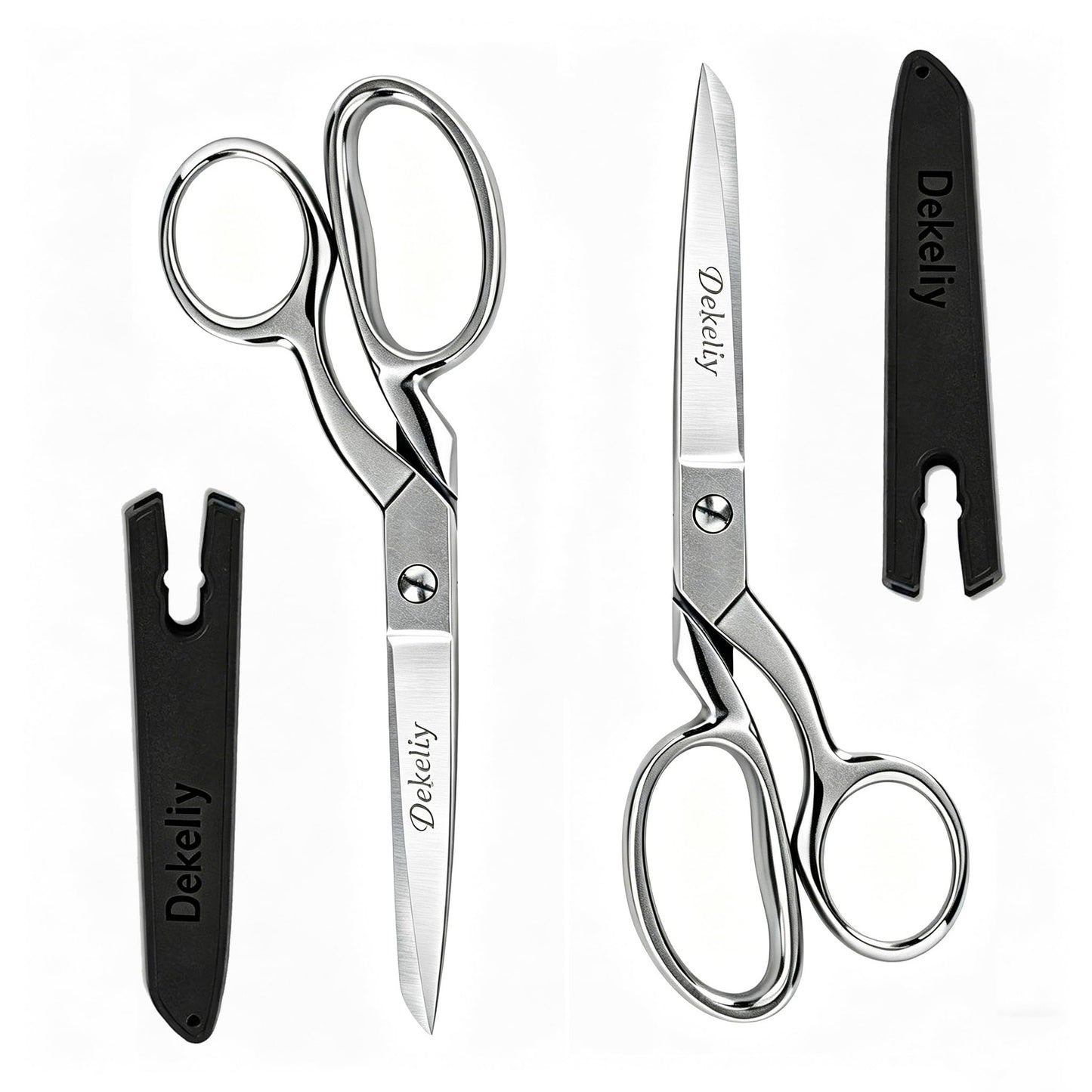 DEKELIY 2 Pack 8" Dressmaker Fabric Scissors, Heavy Duty Stainless Steel Tailor Sewing Shears with Protective Sheath, Multi-Purpose Sharp Fabric Scissors for Cutting Cloth, Thread, and Crafting