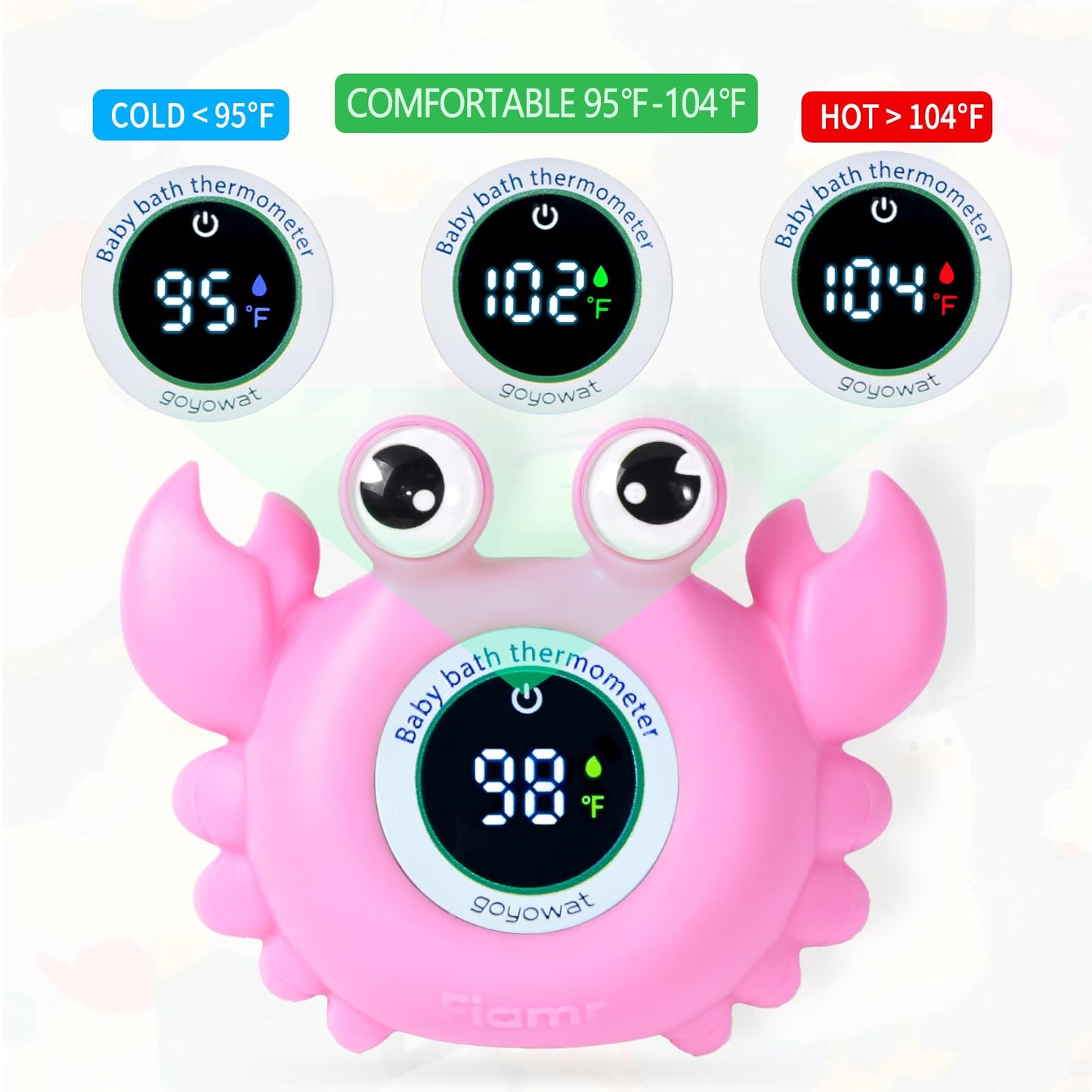 Baby Bath Thermometer Crab Toy - Digital Floating Water Thermometer with LED Display & Color Alerts for Infants, Cute Bath Tub Sensor & Safe Bath Time Essential Toy