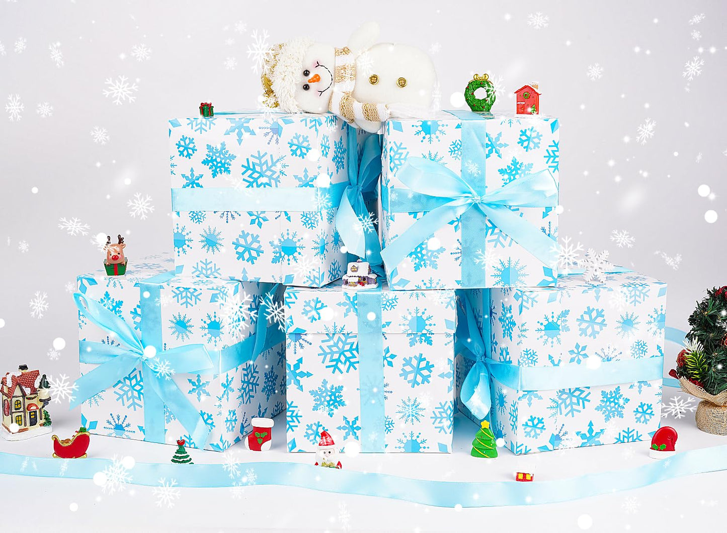 Jaywayang 5 Pack White Christmas Gift Boxes with Lids, Ribbons and Tissue Papers Square Gift Boxes - 7.1 Inch - Presents Wrapping Christmas Gift Holiday New Year Party Favor Boxes.