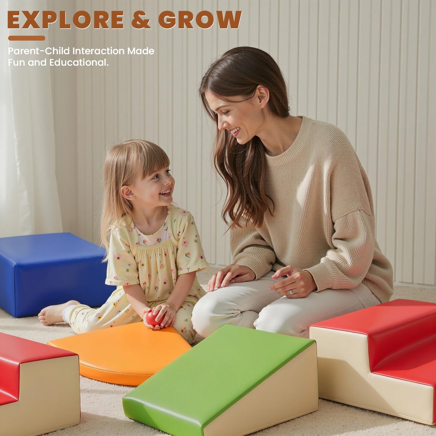 Hoohtoot Foam Climbing Blocks for Toddlers: 6-Piece Soft Play Set - PU Leather Climbing and Crawling Toys - Indoor Baby Learning Gym - Kids Play Structure for Birthday Gift