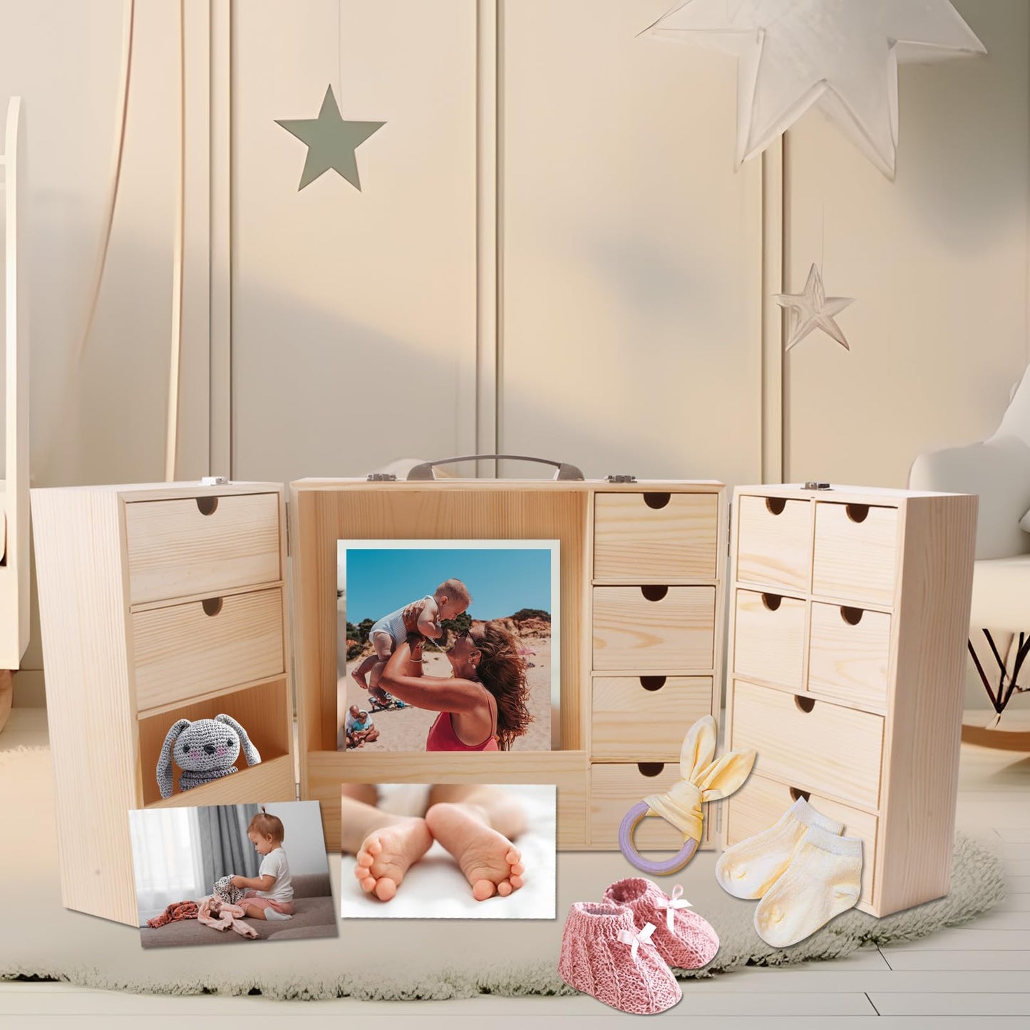 Vencer DIY Baby Keepsake Box - Handwritten Label Wood Newborn Memory Organizer for Baby Shower, Hair, Teeth, Pregnancy, Mother's Day, Maternity
