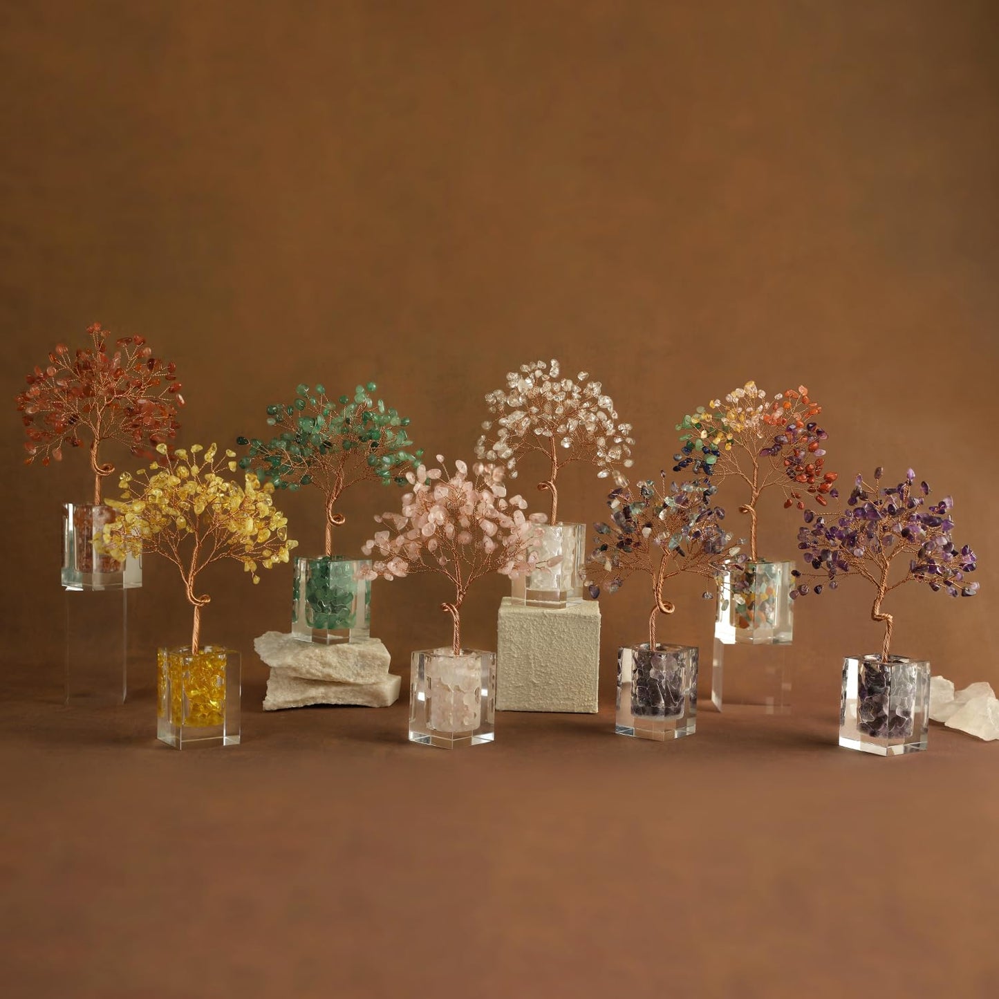 MAGIC AND MIRACLES Rose Quartz Crystal Tree of Life Office Desk Decor for Women Home Living Room Decorations, Handmade Bonsai Tree for Emotional Support Harmony Natural Healing