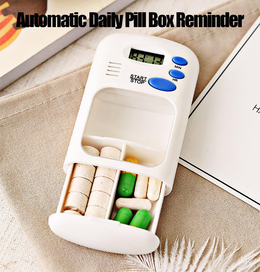 Electronic Timed Pill Dispensers,Digital Pill Organizer,Automatic Daily Pill Box Reminder with Beeping Alarm for Elderly Gift,Portable for Office Travel