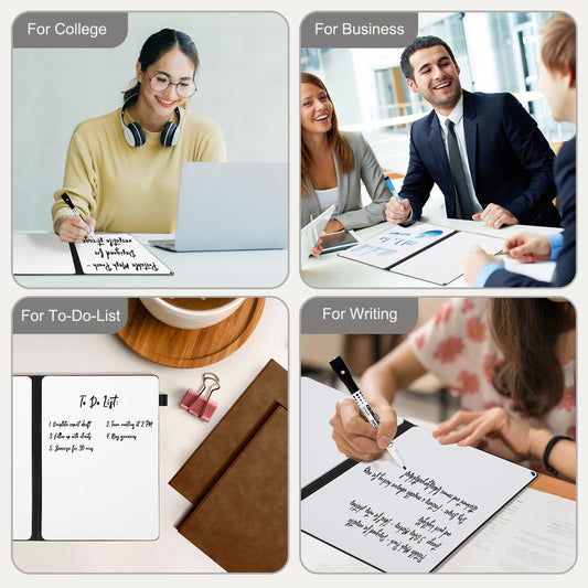 AGM Portable White Board Dry Erase Notebook, 12" x 9" Double Sided Folding Whiteboards with 3 Pens, Small Travel Dry Erase Board Skin-Friendly Material for Study, Meeting, Planning, Brown