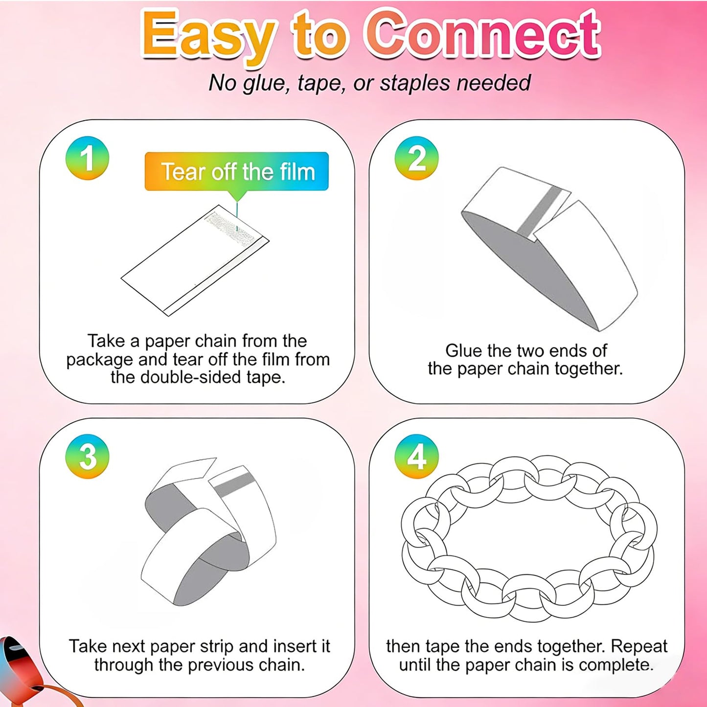 BOUBONI 600 Pieces Valentine's Day Paper Chains Paper Strips 1 x 7 Inch for Wedding Party Decorations DIY Crafts Favors (Pink & Red & White )