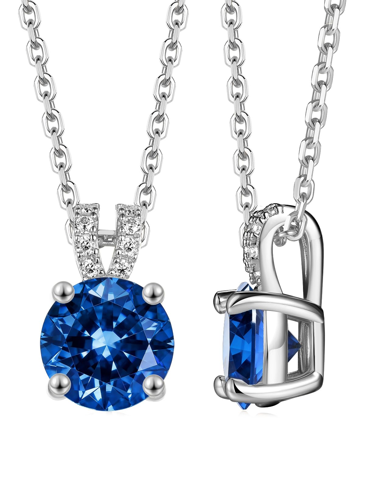 CYW Blue Sapphire Small Round Necklace for Women 925 Silver Solitaire Pendant Necklace