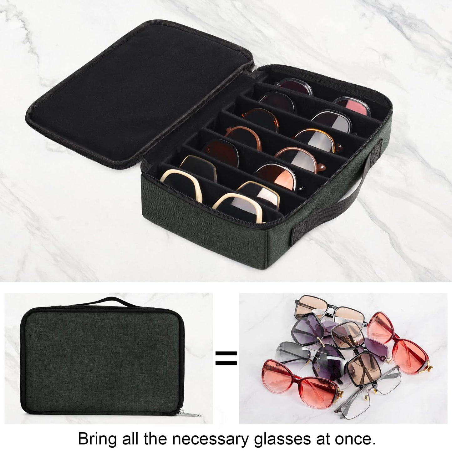 Bukere Travel Sunglasses Organizer Case, Adjustable Slot For Multiple Pairs, Portable Eyeglasses Storage Box for Men Women