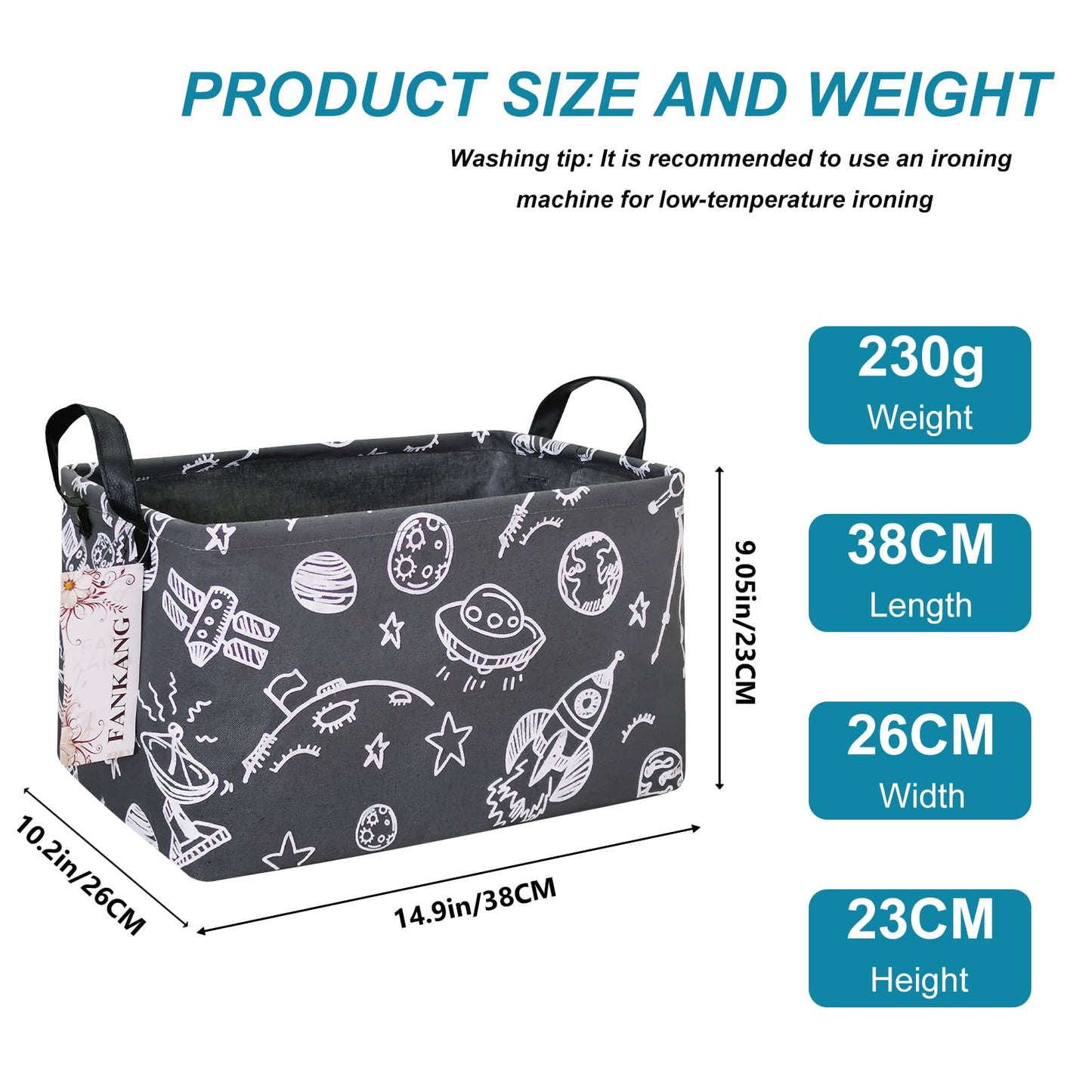 FANKANG Storage Basket,Nursery Hamper Canvas Laundry Basket Foldable with Waterproof PE Coating Storage, Office, Bedroom, Clothes,Toys (Rec-Space Planet)