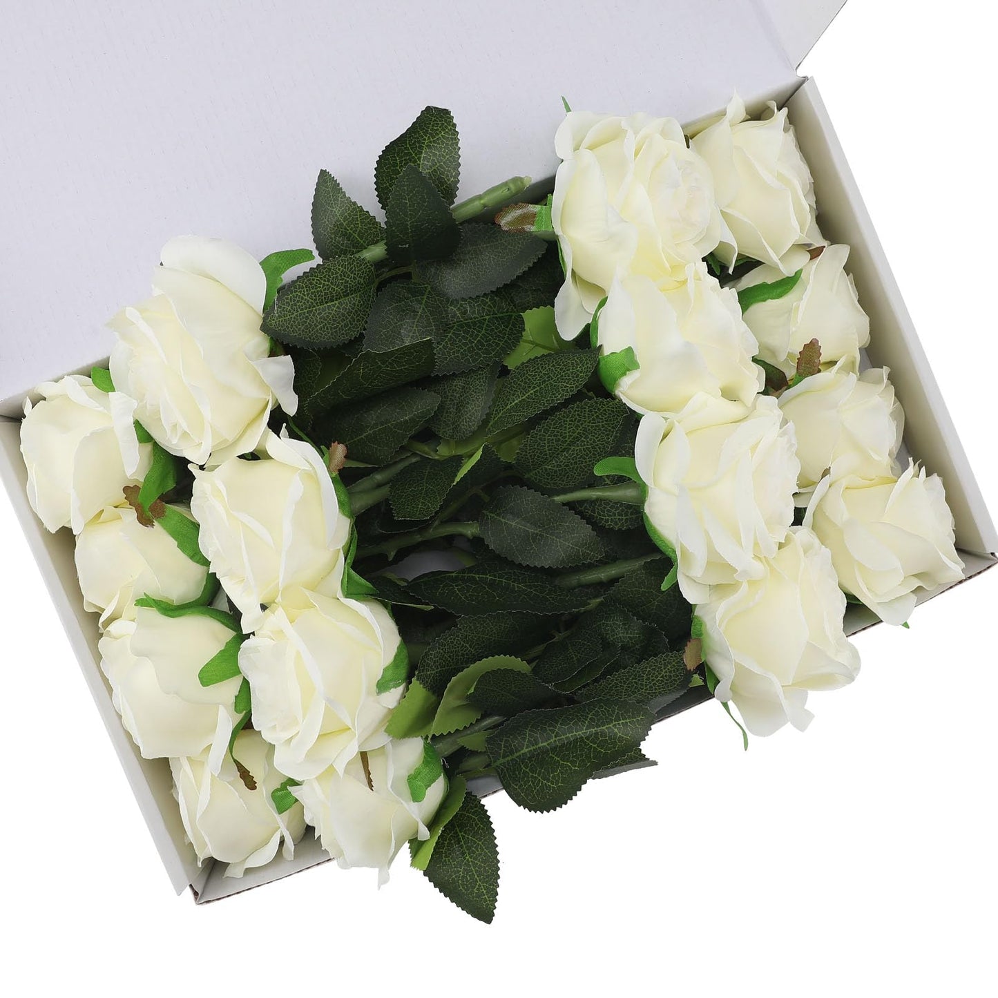 FLORRALIA White Fake Roses Artificial Flowers - 16 Pcs Fake Artificial Roses Silk Flowers with Stems for Home Wedding Hotel Office Centerpiece Decor