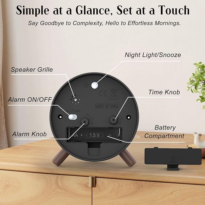 Analog Alarm Clock Night Ligh Battery Operated for Bedroom