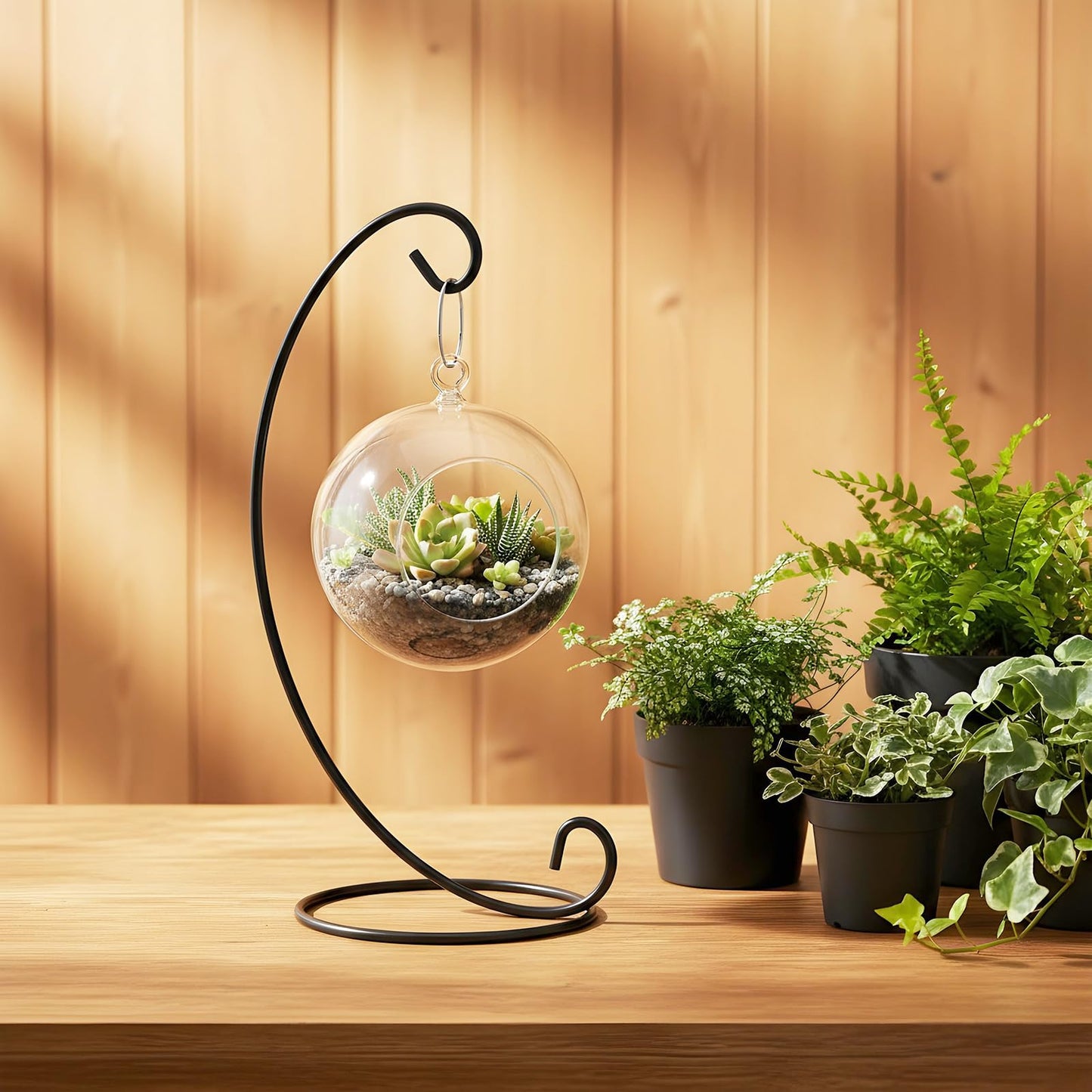 xozeooeu 12 Pack Ornament Display Stands, 9.1 Inch Black Iron Hanging Hook Rack Holder for Christmas Decorations, Glass Globe Terrarium, Witch Ball and Air Plant Display