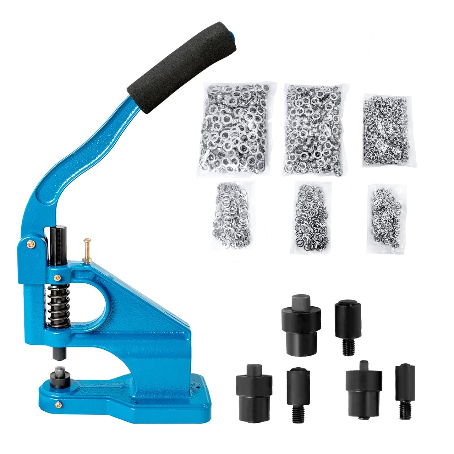 DUPDMKIN Grommet Tool Kit, Heavy Duty Eyelet & Rivet Press with 3 Dies and 1500 Pcs Grommets, Hand Press Grommet Machine for Fabric, Leather