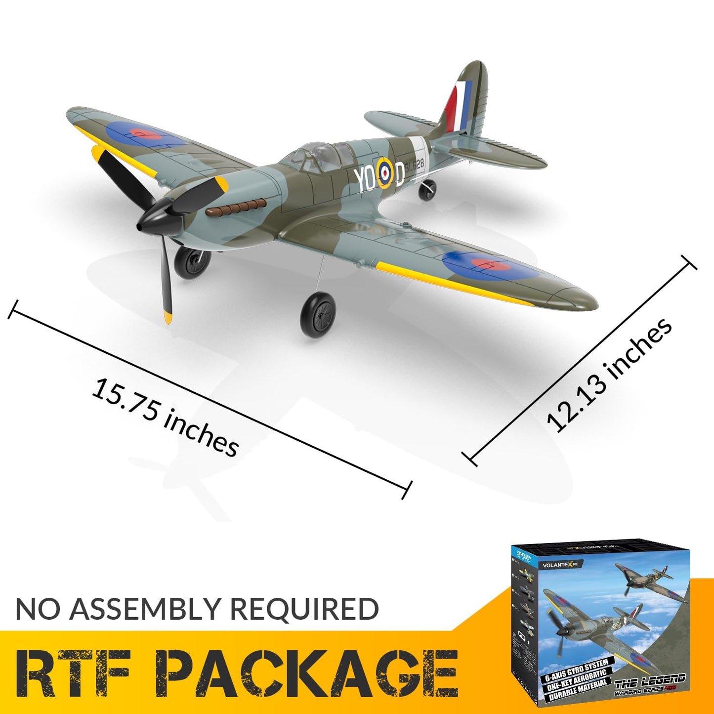 volantexrc RC Plane, 4 Channel Remote Control Airplane Fighter Spitfire RTF with Aileron, Gyro, Aerobatics & 3 Modes Easy to Fly, Hobby Radio Controlled Aircraft for Beginners & Adults (Blue)