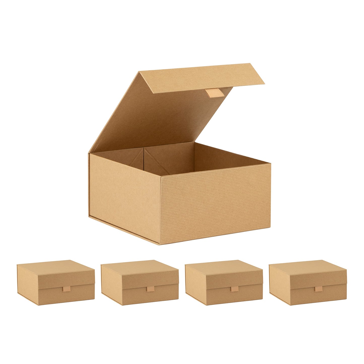 Purple Q Crafts 5 Pack Brown Kraft Ribbed Hard Gift Box With Magnetic Closure Lid 8"x8"x4" Square Favor Boxes With Classy Ribbed Paper Finish…