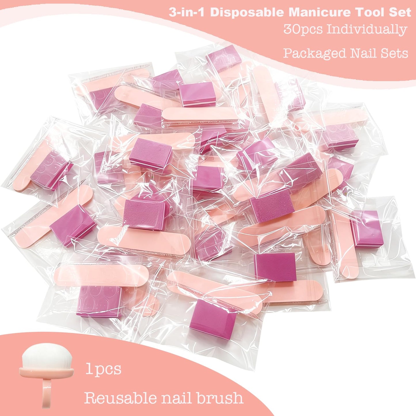 4-Piece Nail Kit, Nail Files 240 Grit, Nail Buffer Block 100/180 Grit, Crystal Cuticle Stick Nail Jelly Stickers Individually Packaged Manicure Tool Set for Fingernails, Toenails & Press On Nails