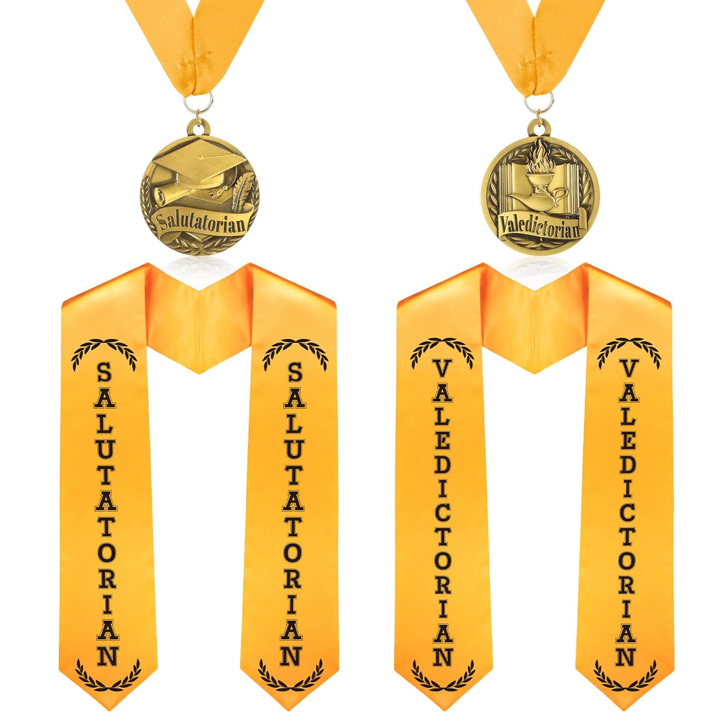 Funnysoft 4 Pack Graduation Stole Sash and Award Medal Set 2026 Valedictorian Salutatorian Graduation Stole and Award Medal with Gold Grossgrain Ribbon for Students