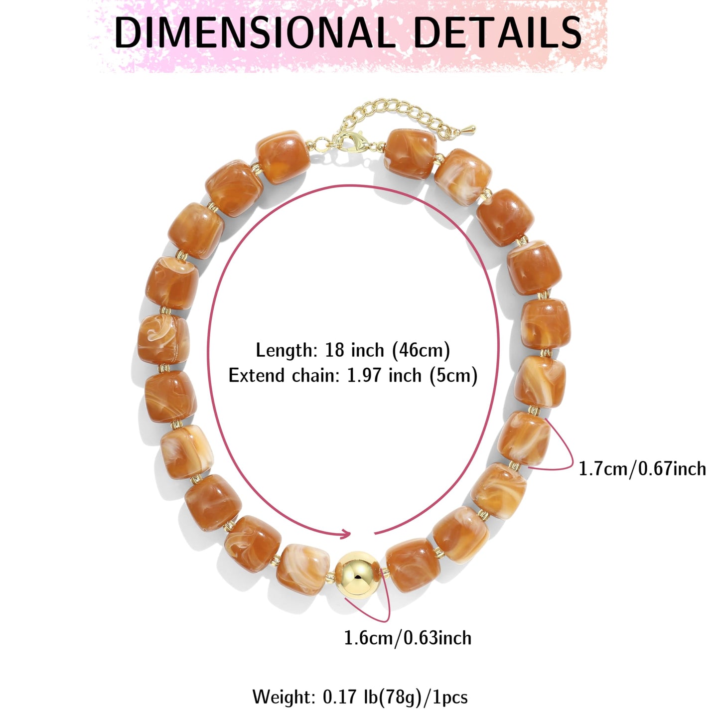 BREPINE Caramel Chunky Necklaces for Women Multicolored Large Square Resin Beads Necklace Trendy Bold Statement Beaded Summer Candy jelly Vacation Choker