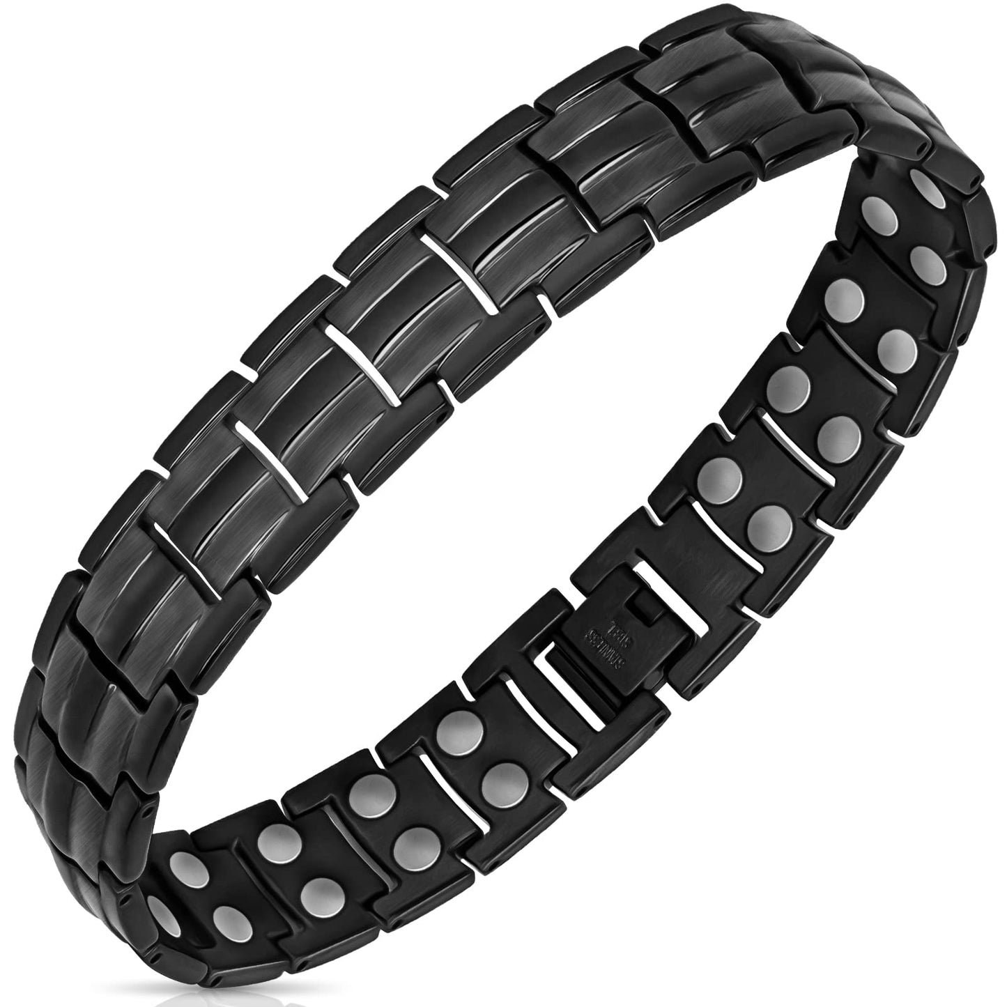 Mahnco Magnetic Bracelets for Men Ultra Titanium Steel Magnetic Bracelet with Double Row Magnets Mens Bracele Adjustable Length with Remove Tool (Black Classic)