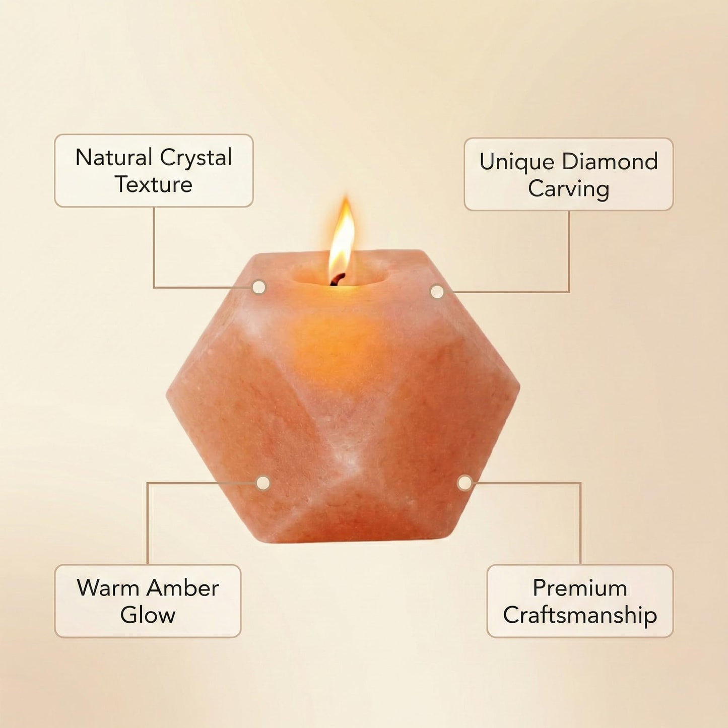 Himalayan Natural Salt Candle Holder – Premium Diamond Design, Hand-Carved Crystal, Includes 6 Tea Light Candles, Nice Glow for Home Décor, Meditation, Spa & Gifts
